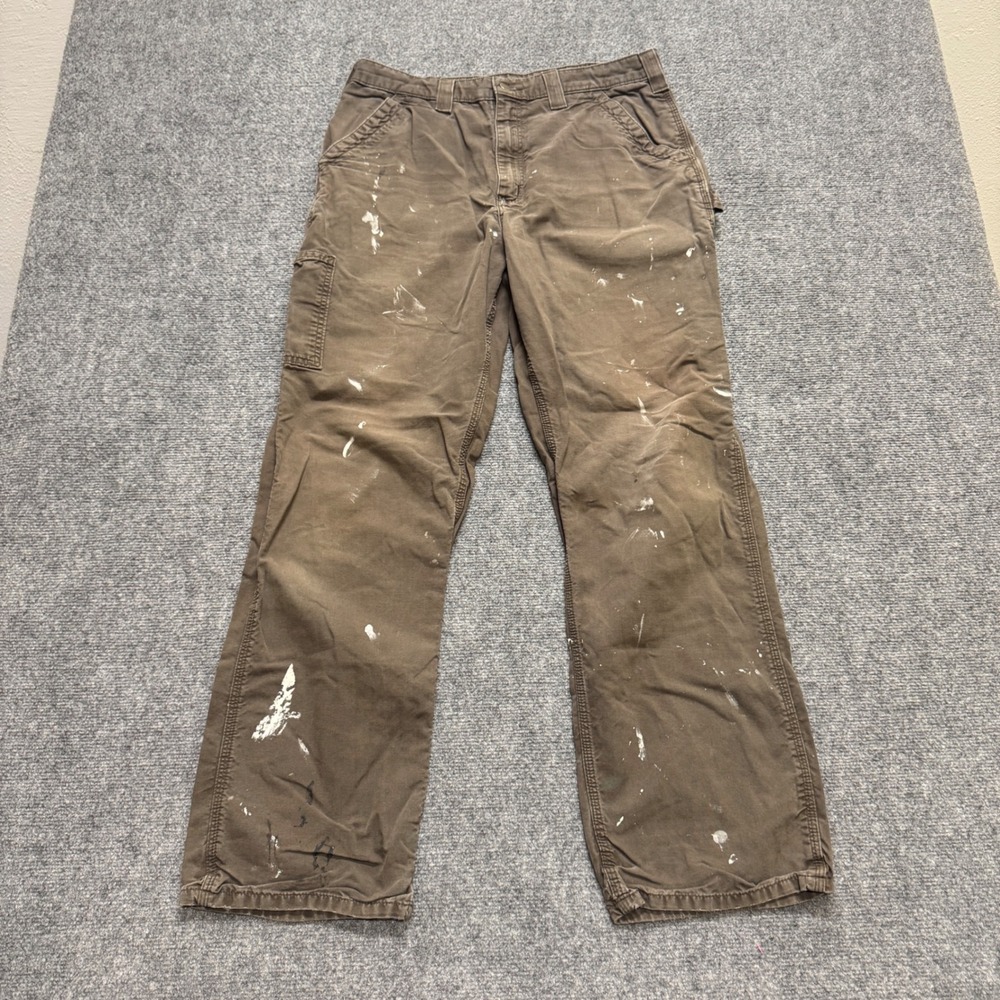 VTG Carhartt Carpenter Canvas Pants Men's 34x32 Bown Paint Splatter Faded Y2K